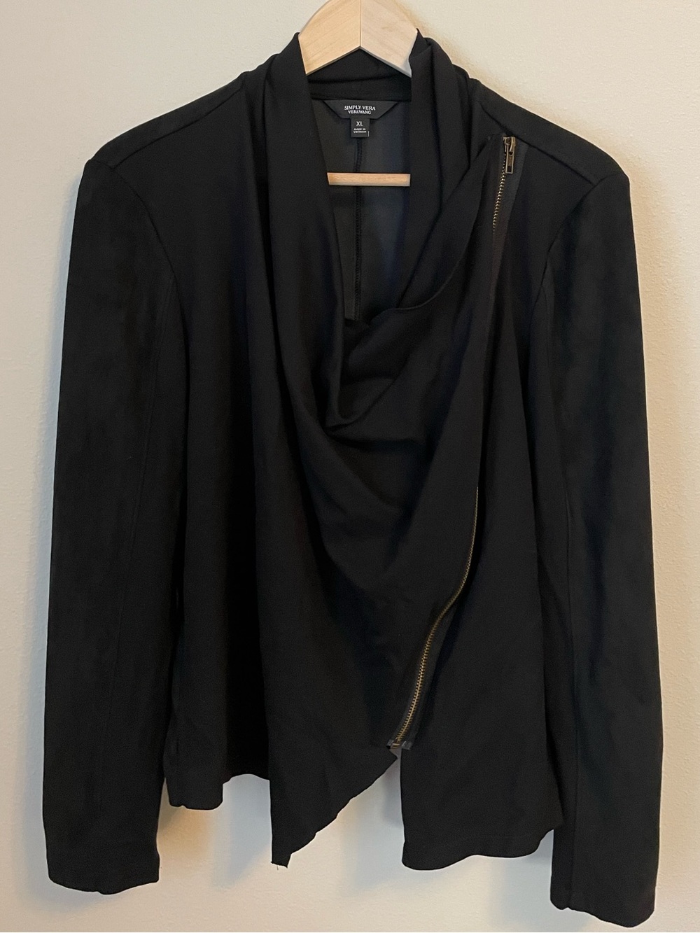 Simply Vera Vera Wang - Black Draped Jacket - Zip Front Moto Top - Size XL